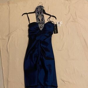 Betsy & Adam Navy Dress with Silver Embellishments